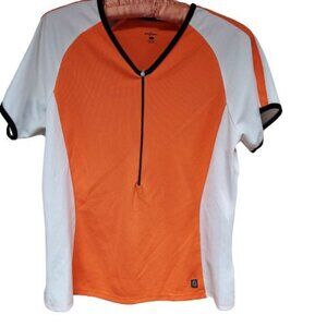 Shebeest Women Large Colorblock Orange Cycling Jersey Shirt 1/2 Zip Short Sleeve